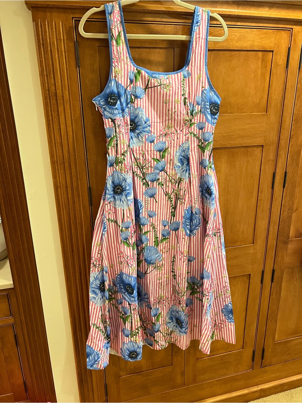 entro Pink-White Striped Midi Dress with Blue Floral Print - Picture 9 of 10